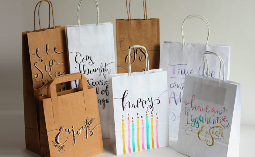 DIY modern calligraphy gift bags
