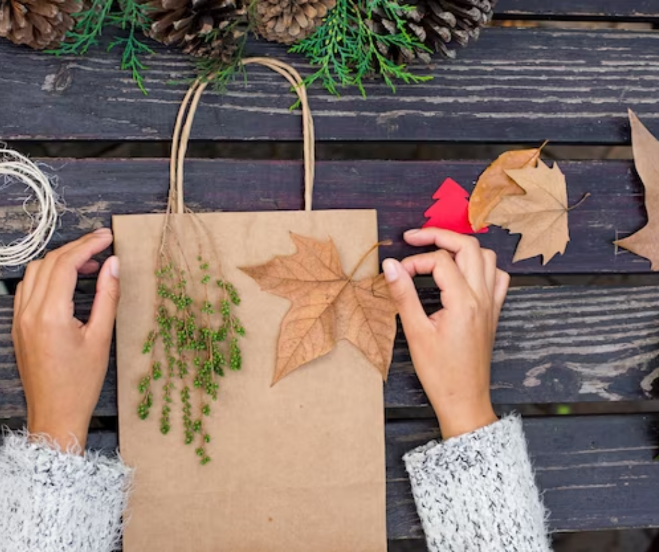 Decorating Christmas Bags with natural materials