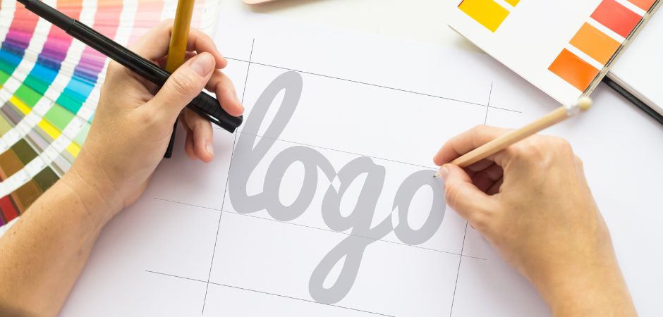 A person drawing a logo