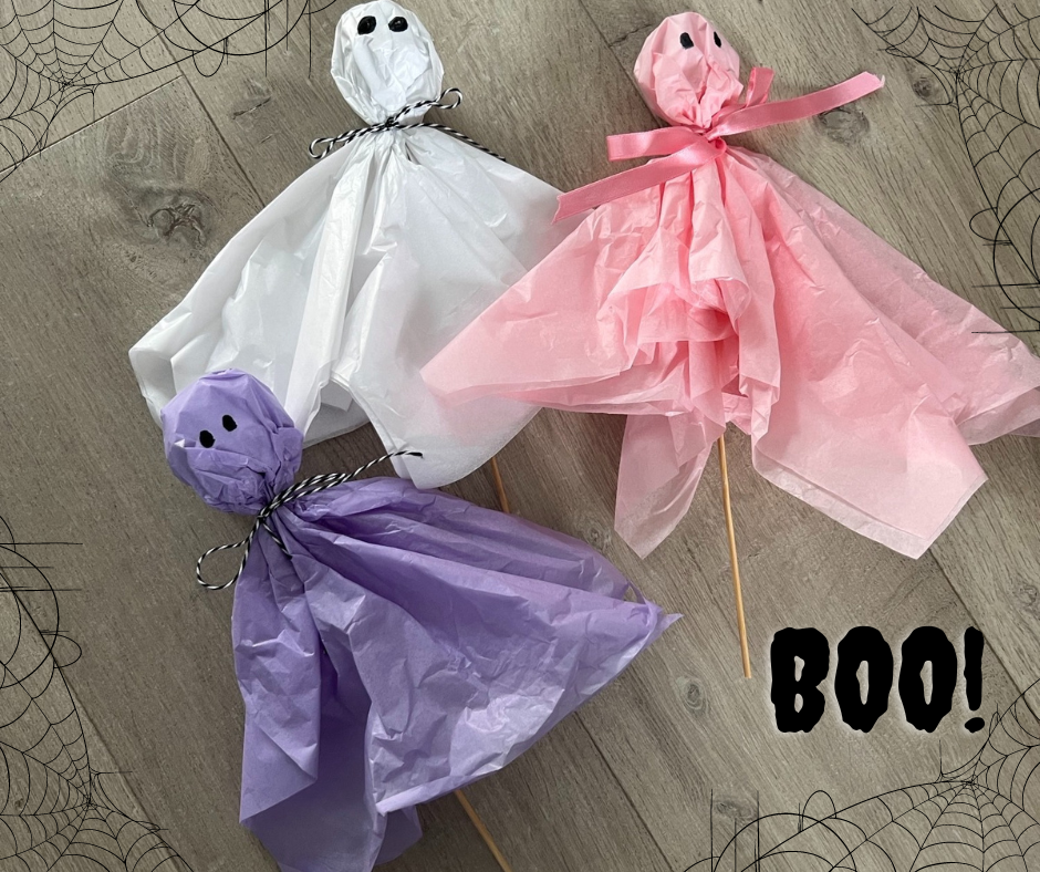 Halloween tissue paper ghost wands