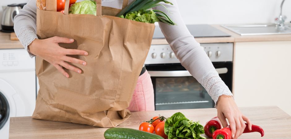 brown paper bag with groceries