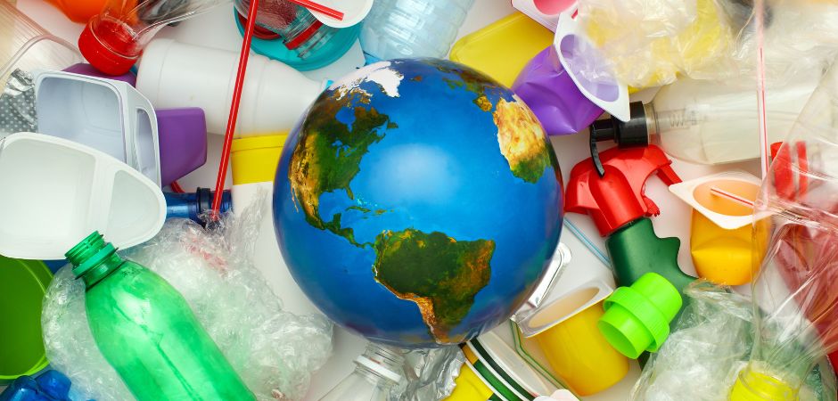 plastic waste with a globe 