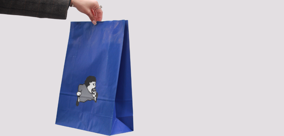 printed block bottom bag